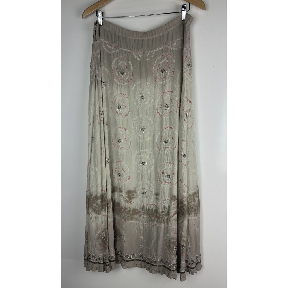Jane Seymour Silk Skirt Size 12 MS Gypsy Boho Ethereal Beaded Sequin Maxi Ombre - Picture 14 of 15